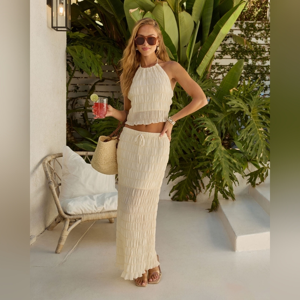 Vici Cream Smocked Halter Top and Skirt